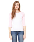 Women's Baby Rib 3/4-Sleeve Contrast Raglan T-Shirt - White / Pink