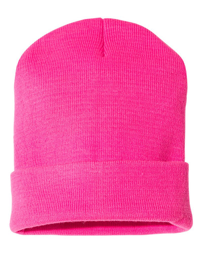 100% Acrylic Knit Cuff Beanie - Bright Pink