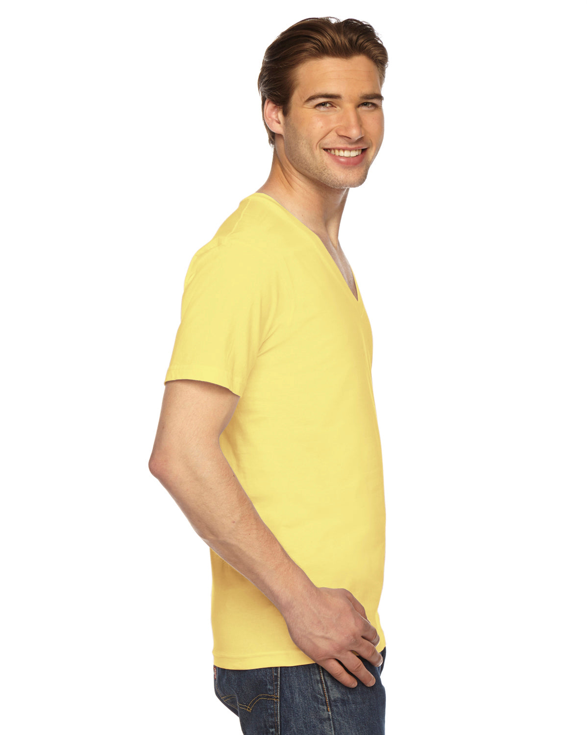 Unisex Fine Jersey Short-Sleeve V-Neck T-Shirt - Lemon