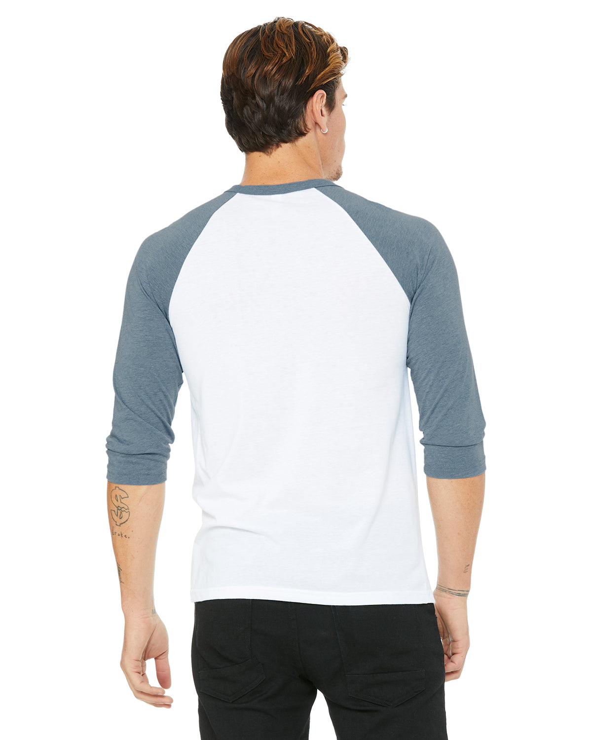 Unisex 3/4-Sleeve Baseball T-Shirt - White / Denim