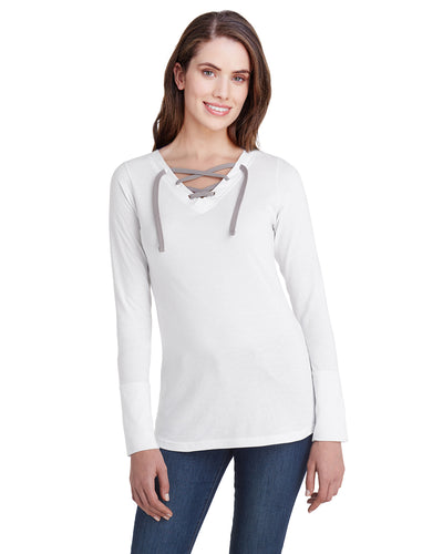 Women's Long Sleeve Fine Jersey Lace-Up T-Shirt - Blend White / Titanium