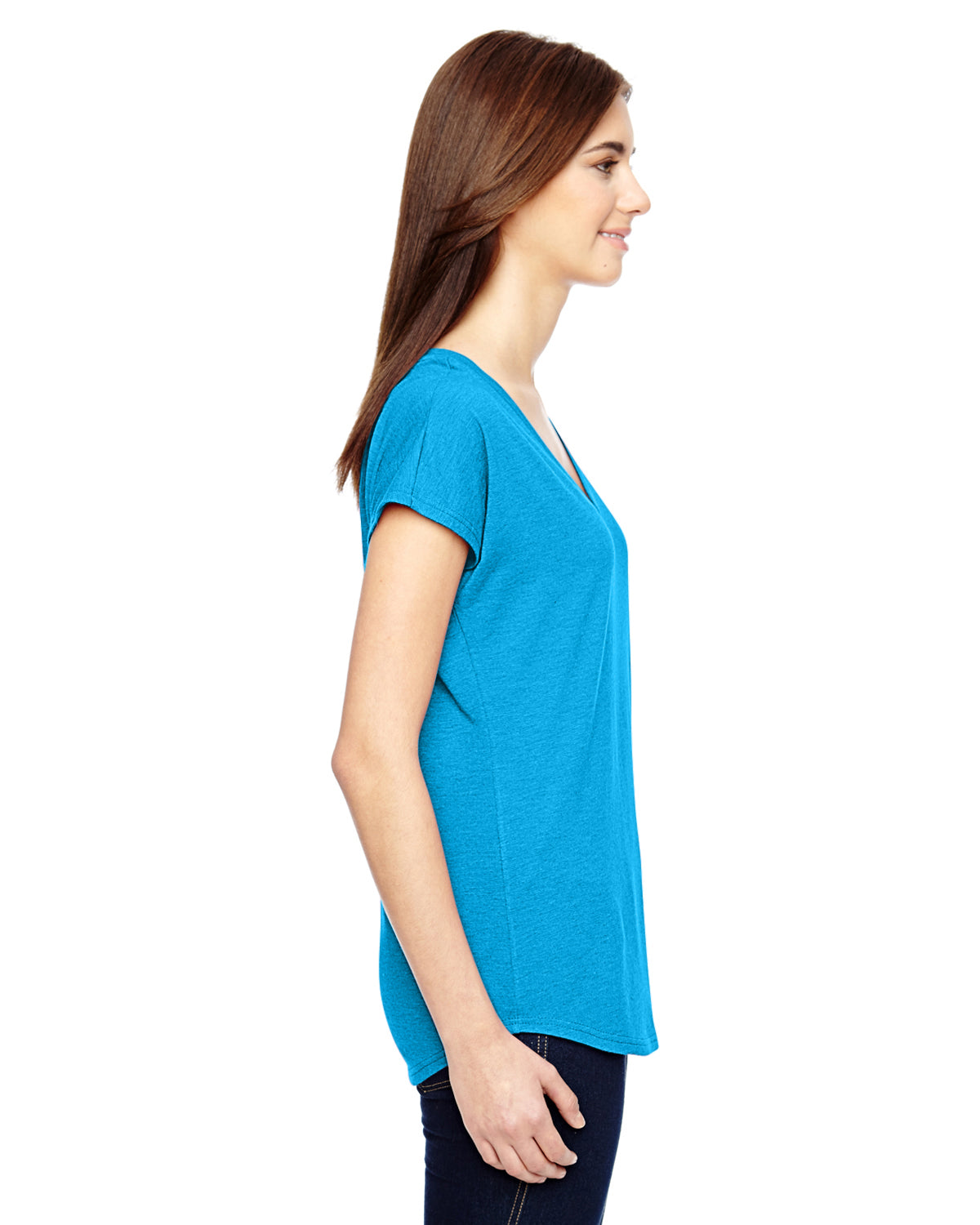 Women's Triblend V-Neck T-Shirt - Heather Caribbean Blue