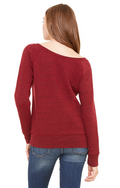 Women's Sponge Fleece Wide Neck Sweatshirt - Dark Red Triblend