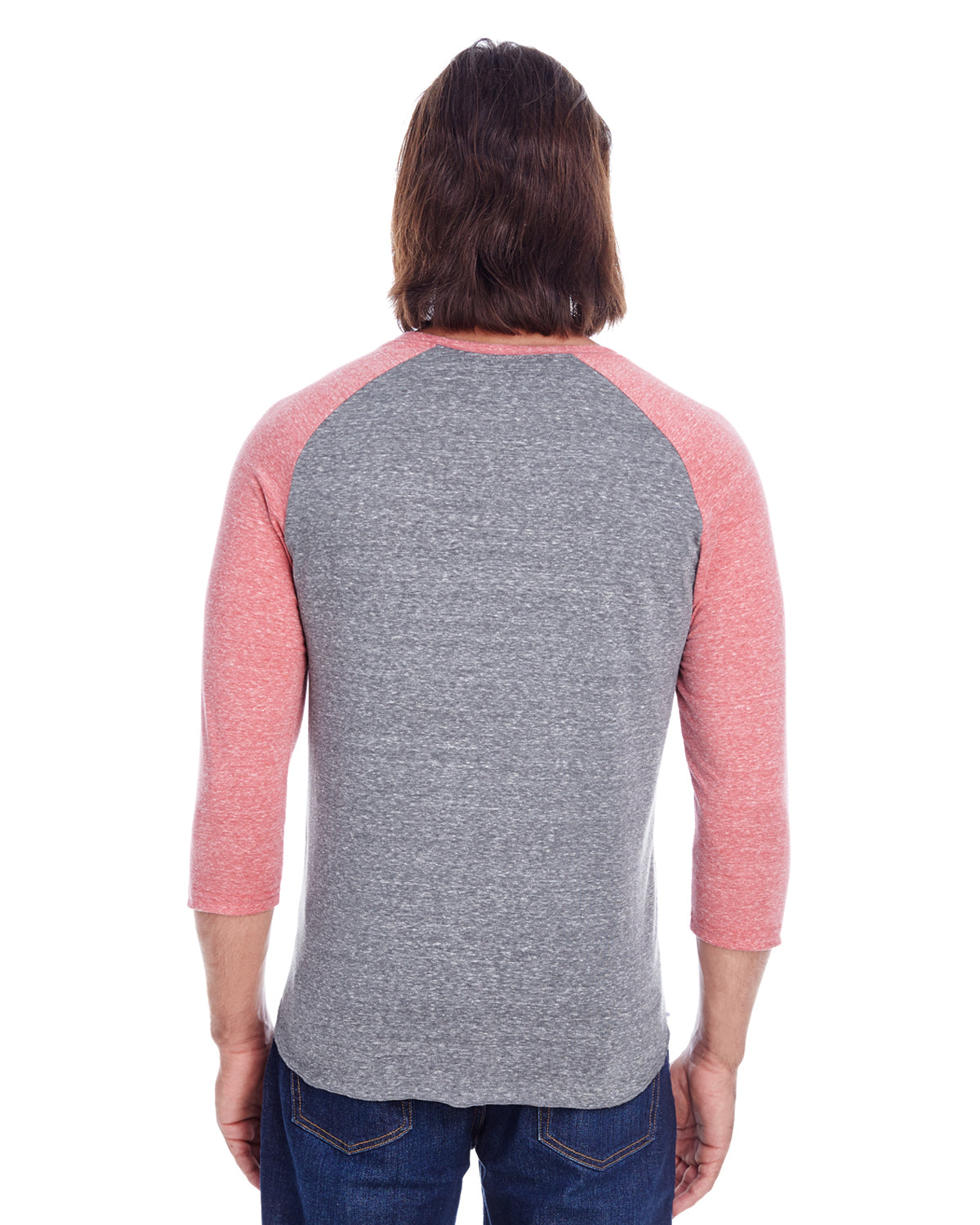 Unisex Triblend 3/4-Sleeve Raglan - Gray / Red Triblend
