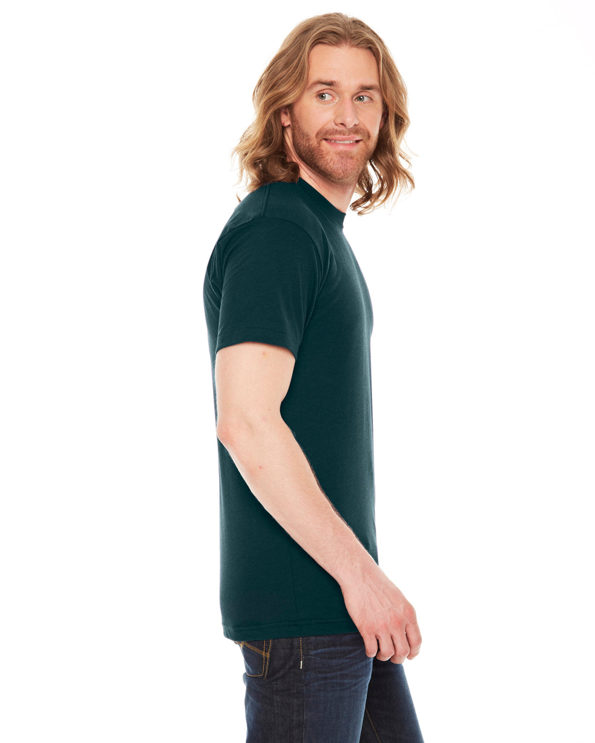 Unisex Poly-Cotton USA Made Crewneck T-Shirt - Black Aqua