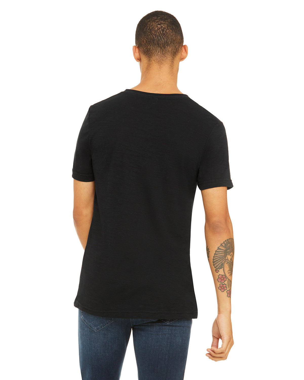 Unisex Jersey Short-Sleeve V-Neck T-Shirt - Solid Black Slub