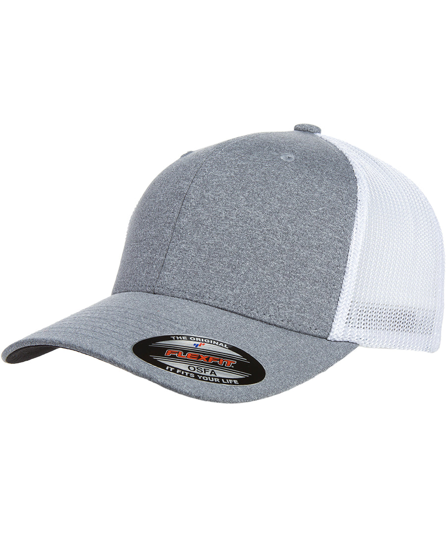 Unisex Poly Mélange Stretch Mesh Cap - Heather / White