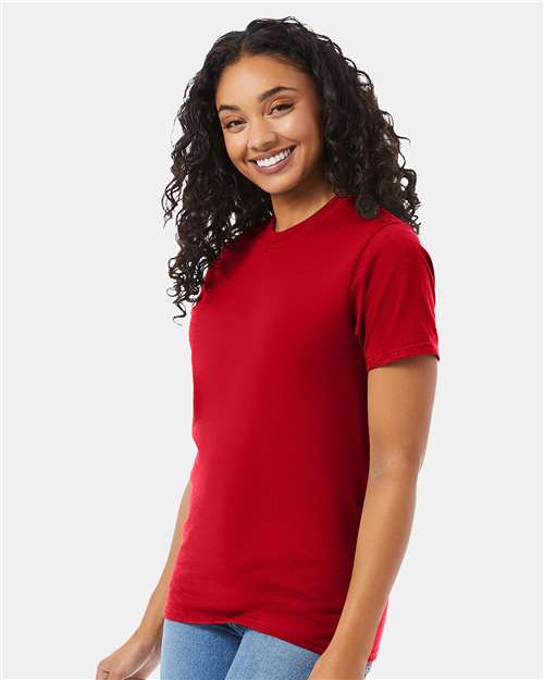 Hanes 5180 Athletic Red — on model side