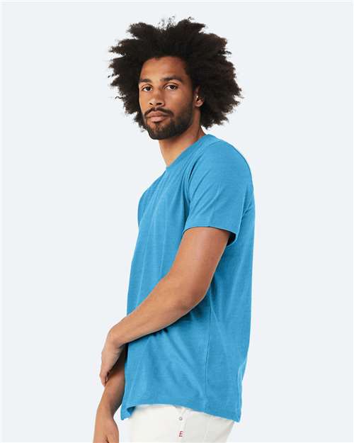 BELLA + CANVAS 3001CVC Heather Aqua — on model side