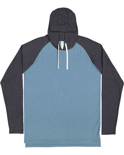 Men's Hooded Raglan Long Sleeve Fine Jersey T-Shirt - Vintage Indigo / Vintage Navy / White