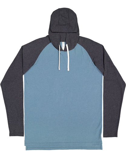 Men's Hooded Raglan Long Sleeve Fine Jersey T-Shirt - Vintage Indigo / Vintage Navy / White