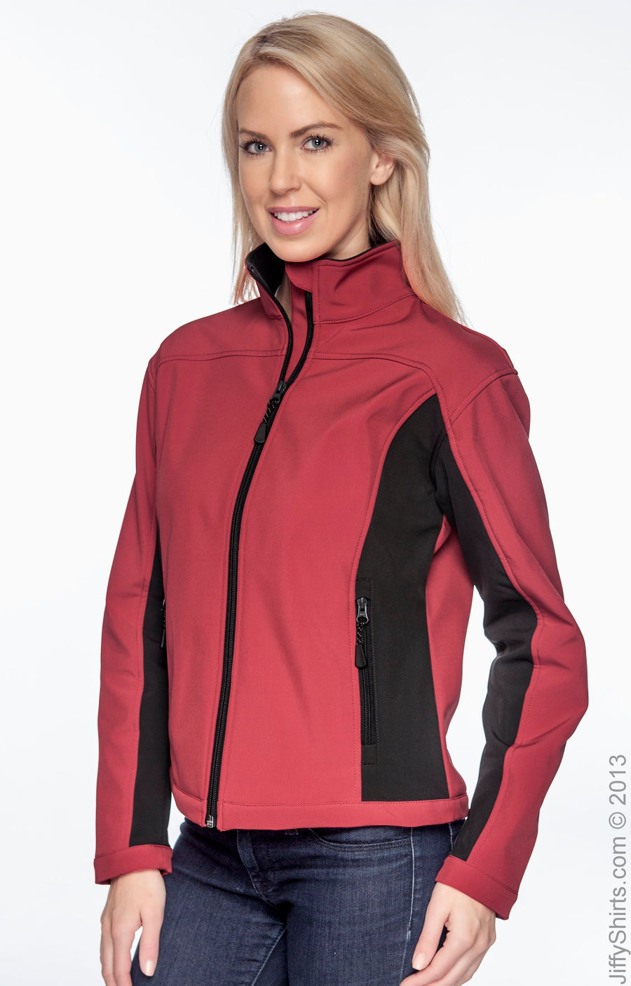 Women's Soft Shell Colorblock Jacket - Red / Dark Charcoal