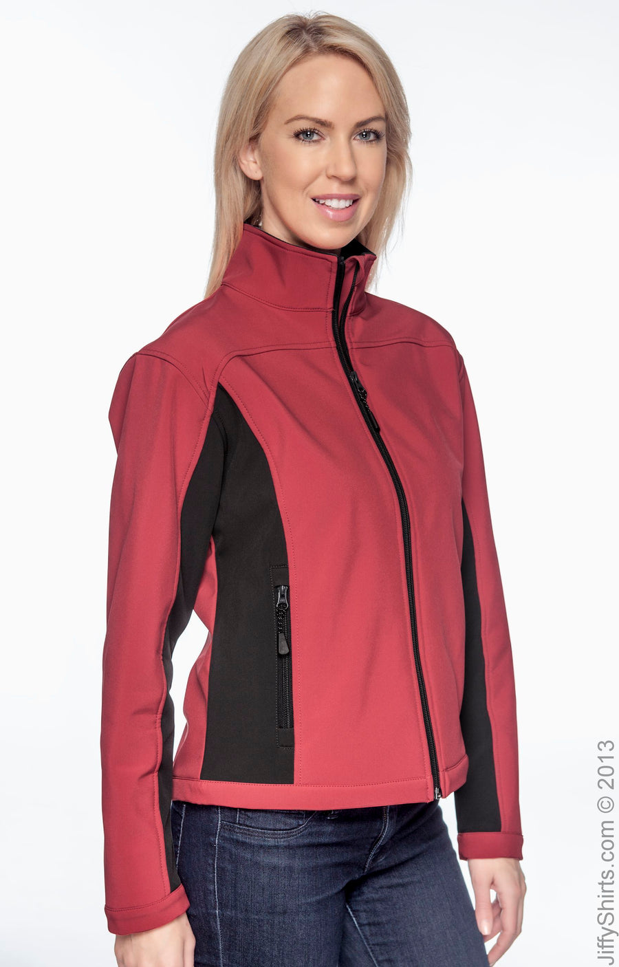 Women's Soft Shell Colorblock Jacket - Red / Dark Charcoal