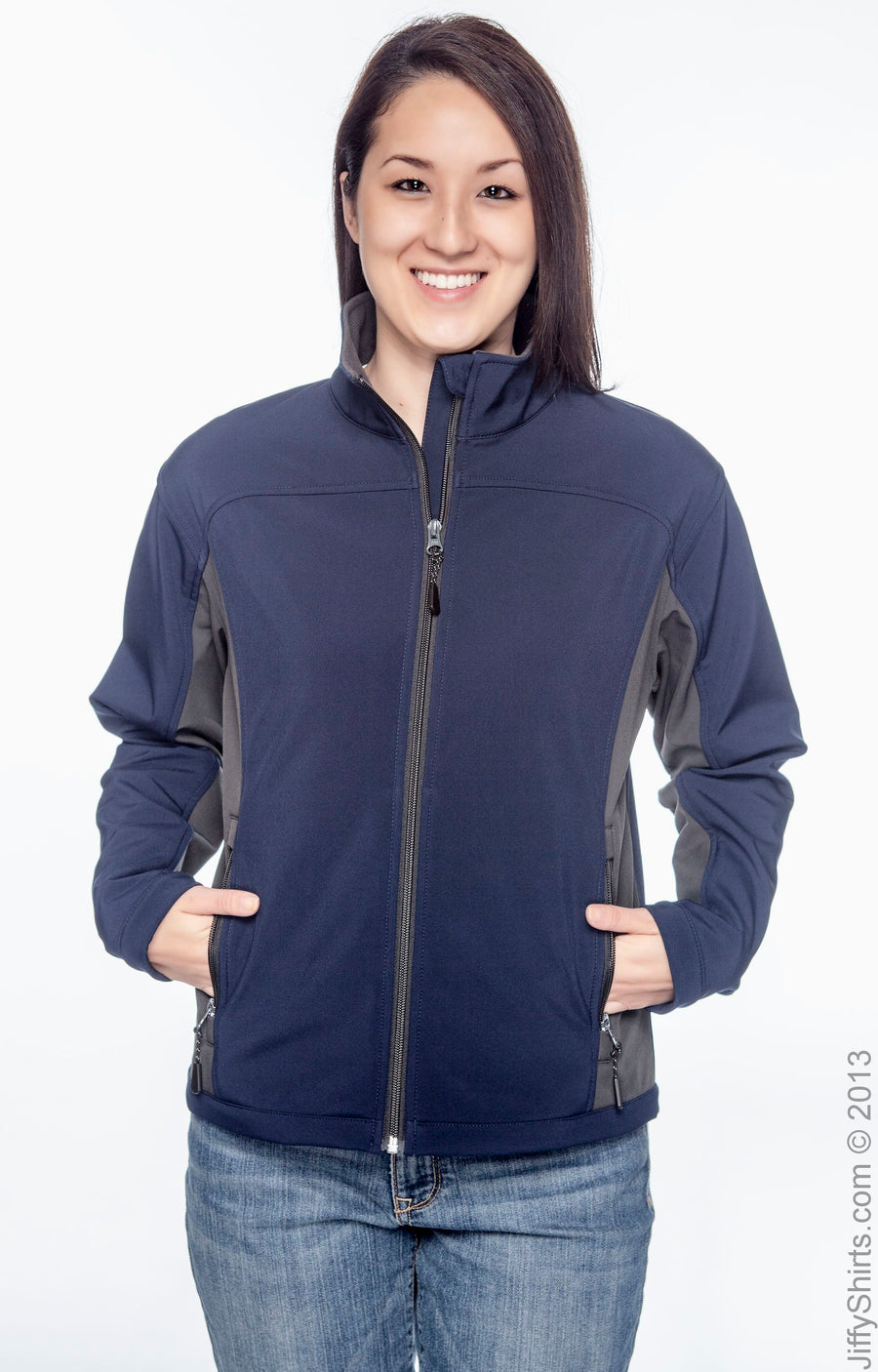 Women's Soft Shell Colorblock Jacket - Navy / Dark Charcoal