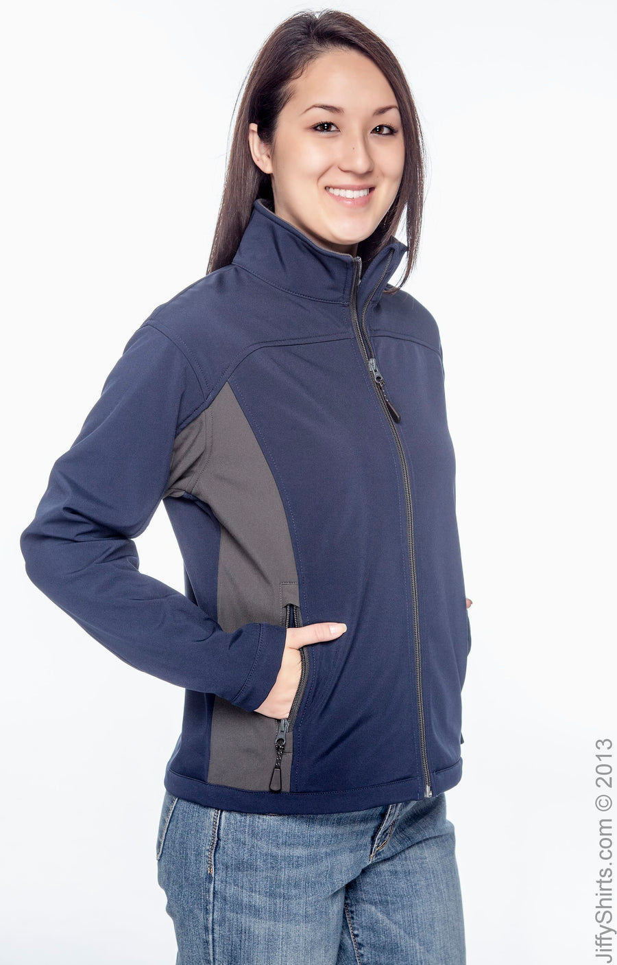 Women's Soft Shell Colorblock Jacket - Navy / Dark Charcoal