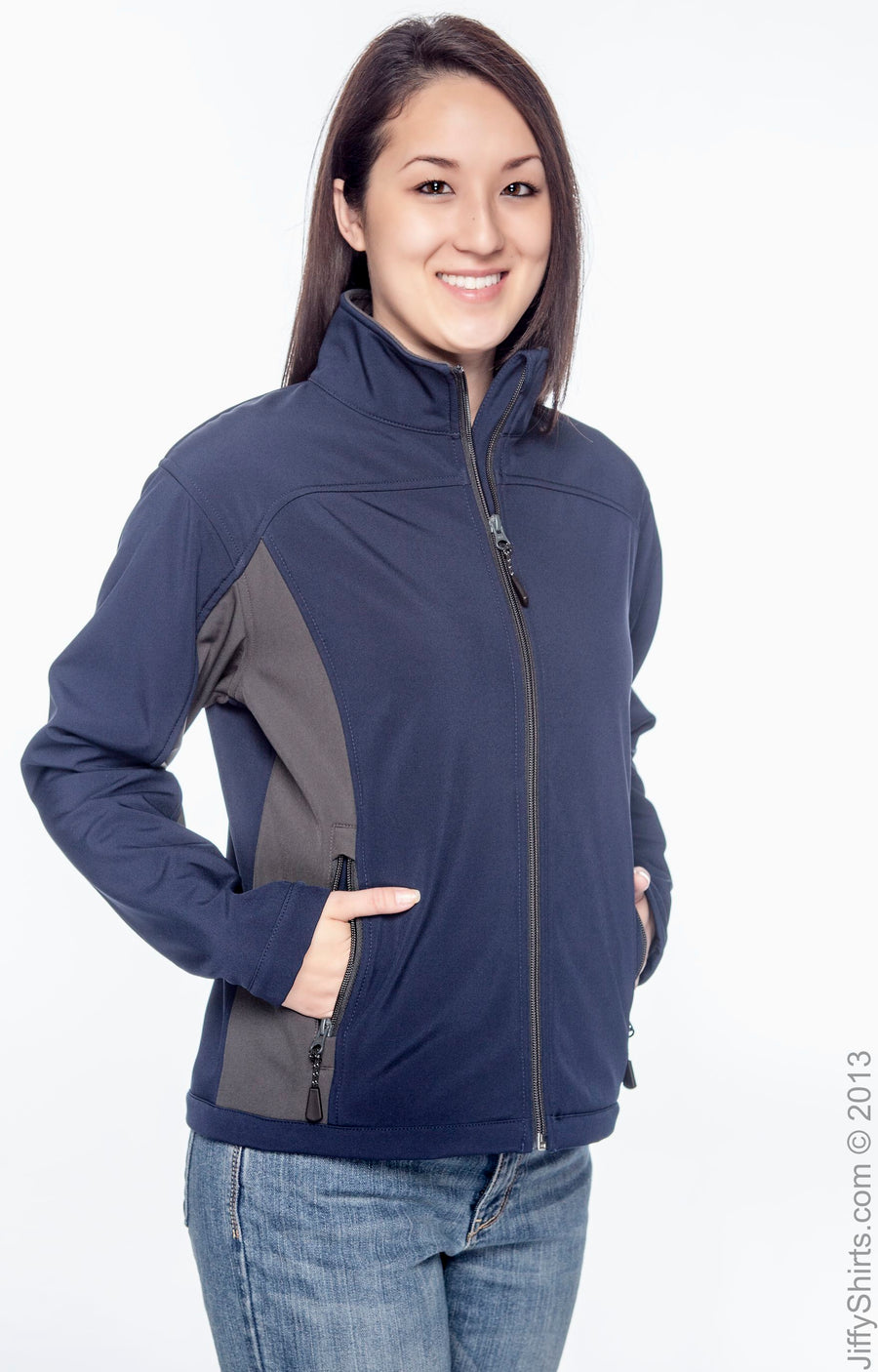 Women's Soft Shell Colorblock Jacket - Navy / Dark Charcoal