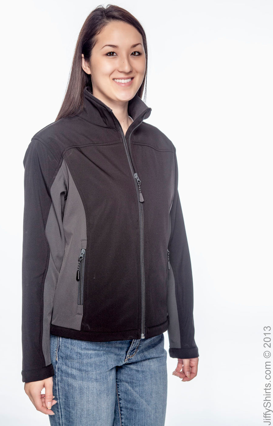 Women's Soft Shell Colorblock Jacket - Black / Dark Charcoal