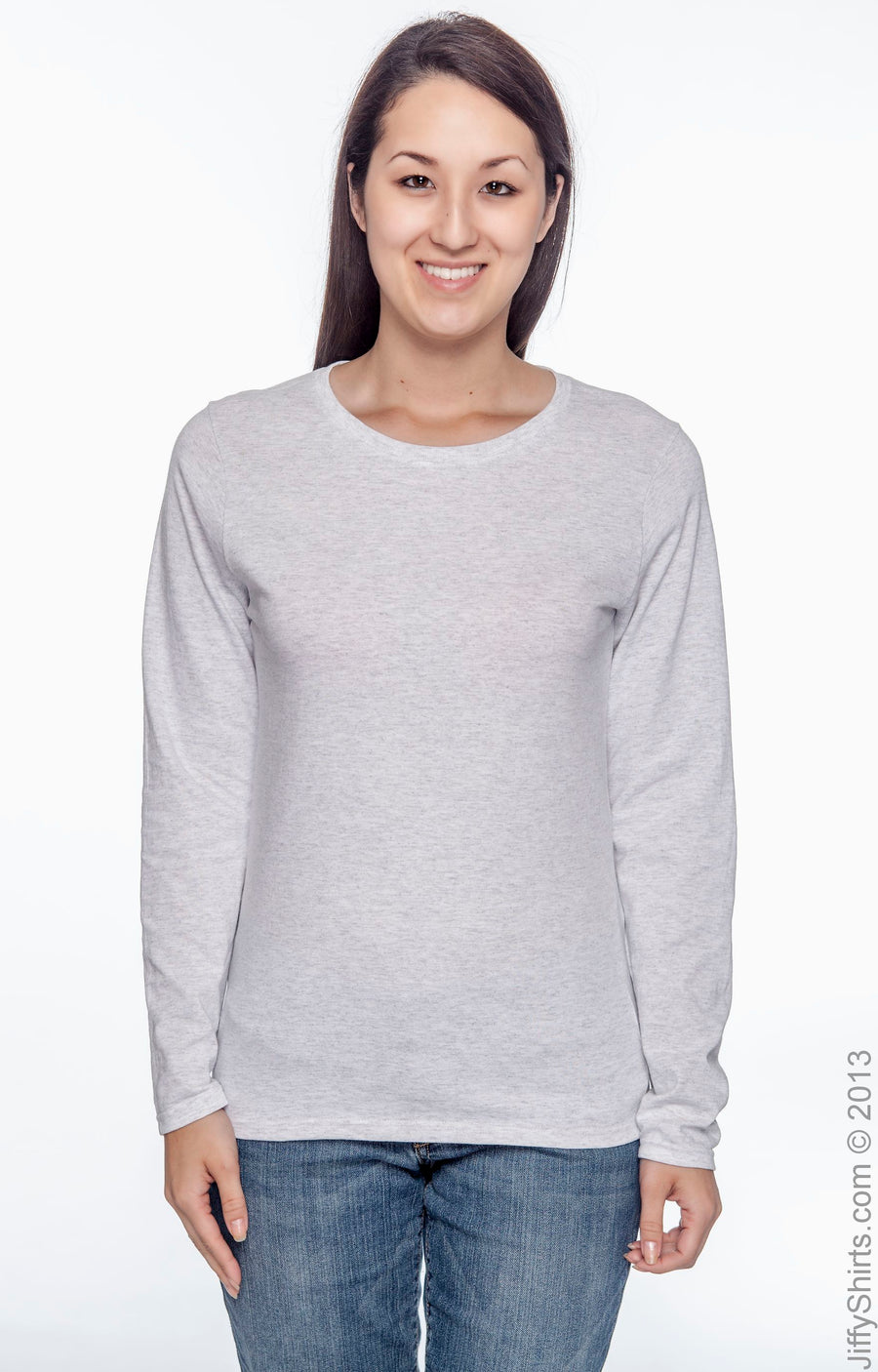 Ladies' Heavy Cotton™ 5.3 oz. Long-Sleeve T-Shirt - Ash Gray