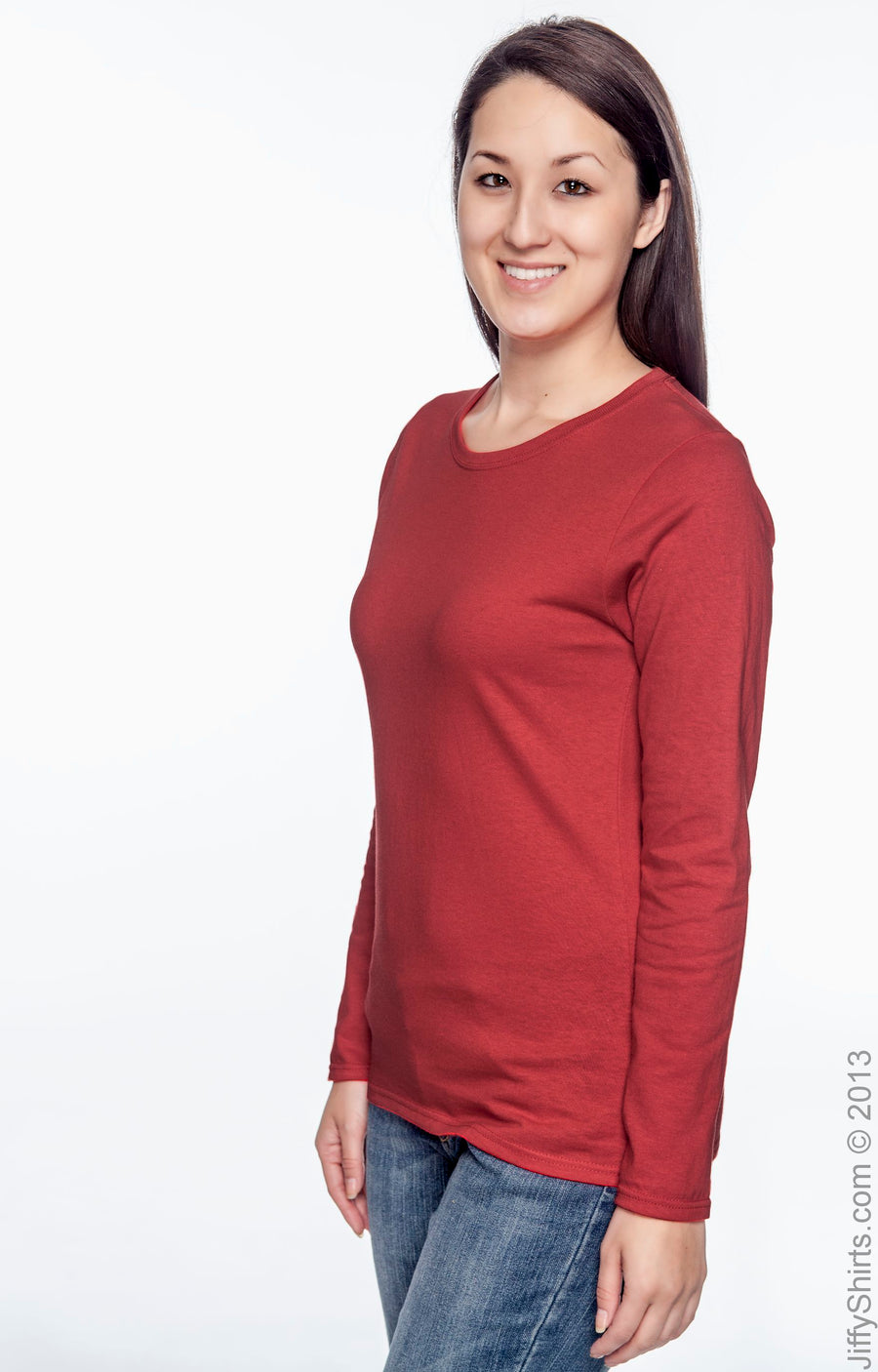 Ladies' Heavy Cotton™ 5.3 oz. Long-Sleeve T-Shirt - Red