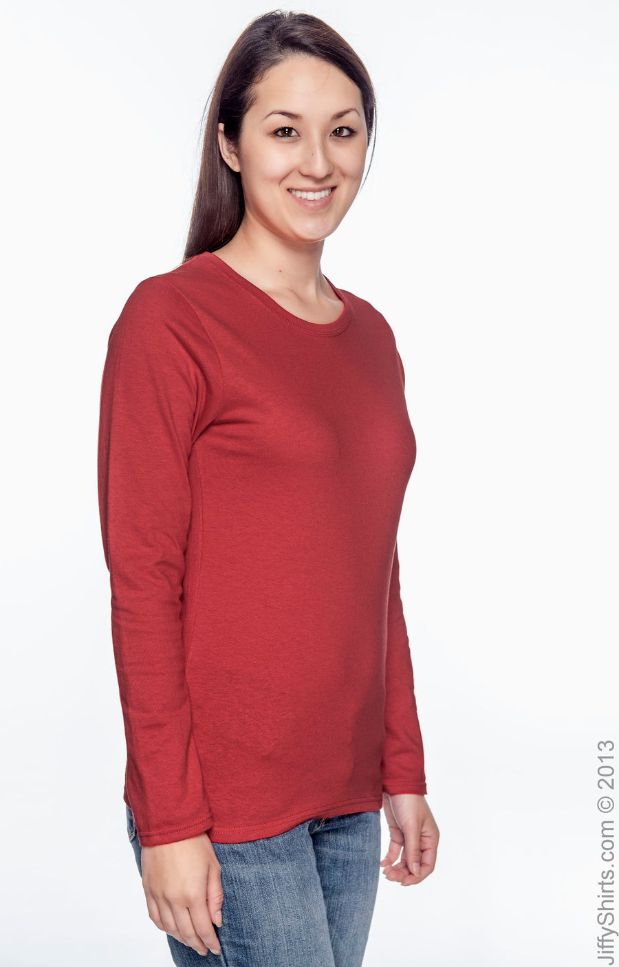 Ladies' Heavy Cotton™ 5.3 oz. Long-Sleeve T-Shirt - Red