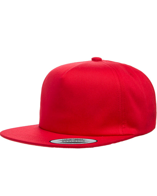 Unisex Unstructured 5-Panel Snapback Cap - Red