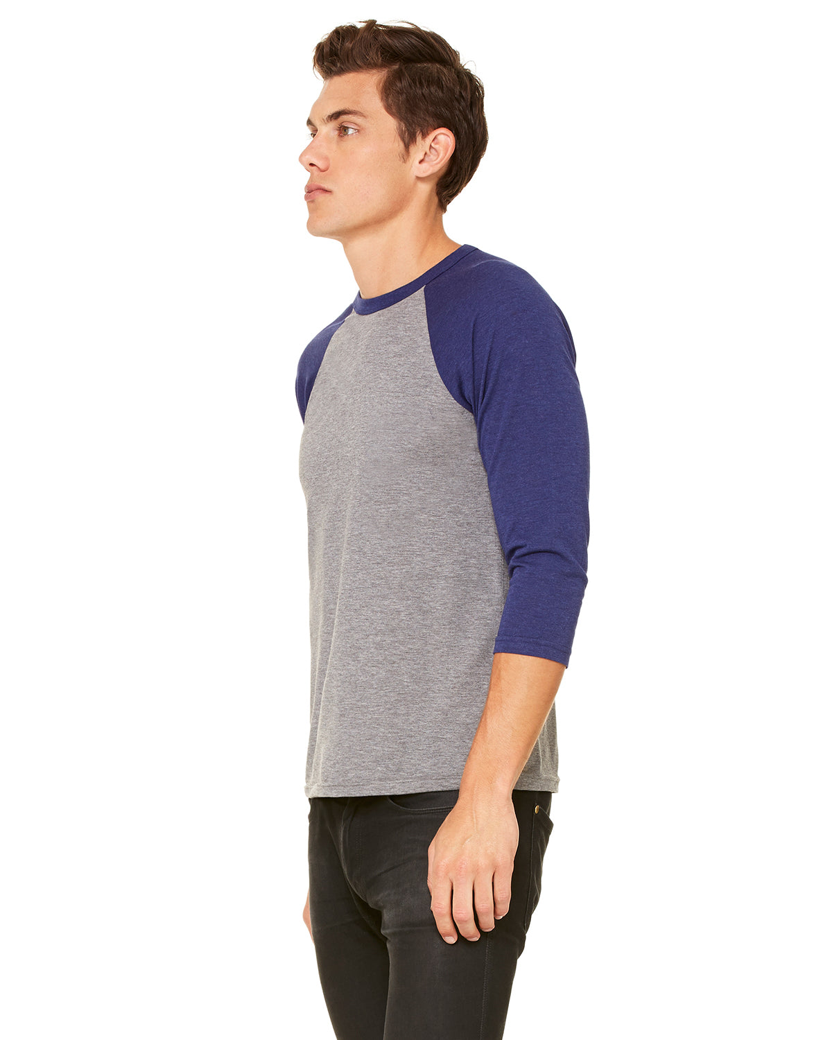 Unisex 3/4-Sleeve Baseball T-Shirt - Gray / Navy Triblend