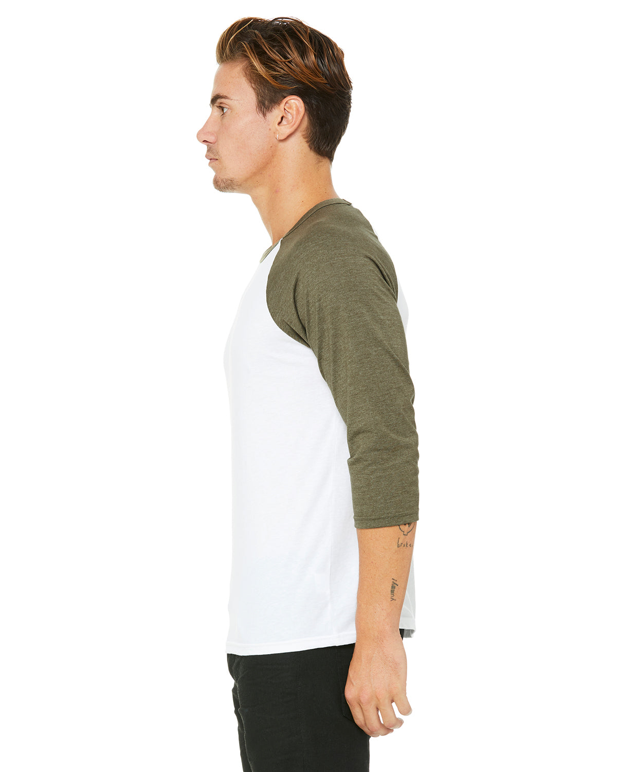 Unisex 3/4-Sleeve Baseball T-Shirt - White / Heather Olive