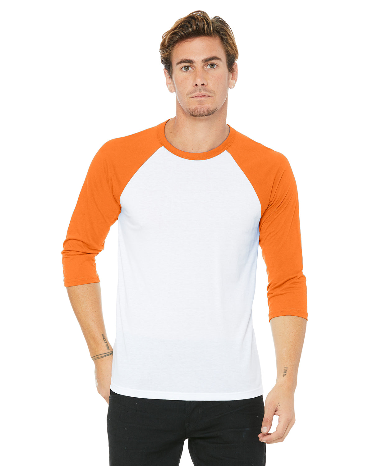 Unisex 3/4-Sleeve Baseball T-Shirt - White / Neon Orange