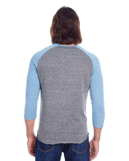 Unisex Triblend 3/4-Sleeve Raglan - Gray / Royal Triblend