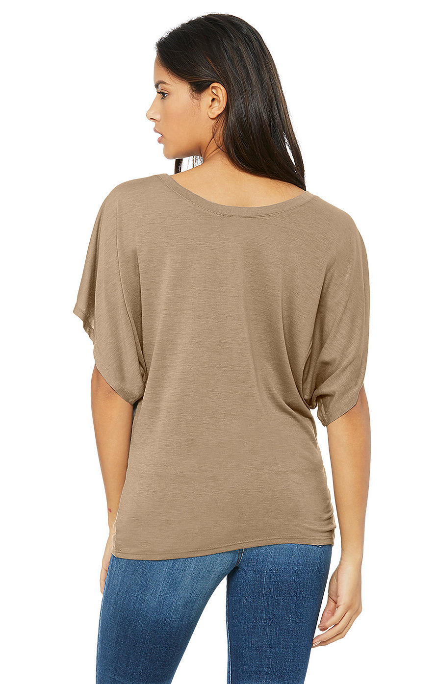 Women's Flowy Draped Sleeve Dolman T-Shirt - Pebble Brown