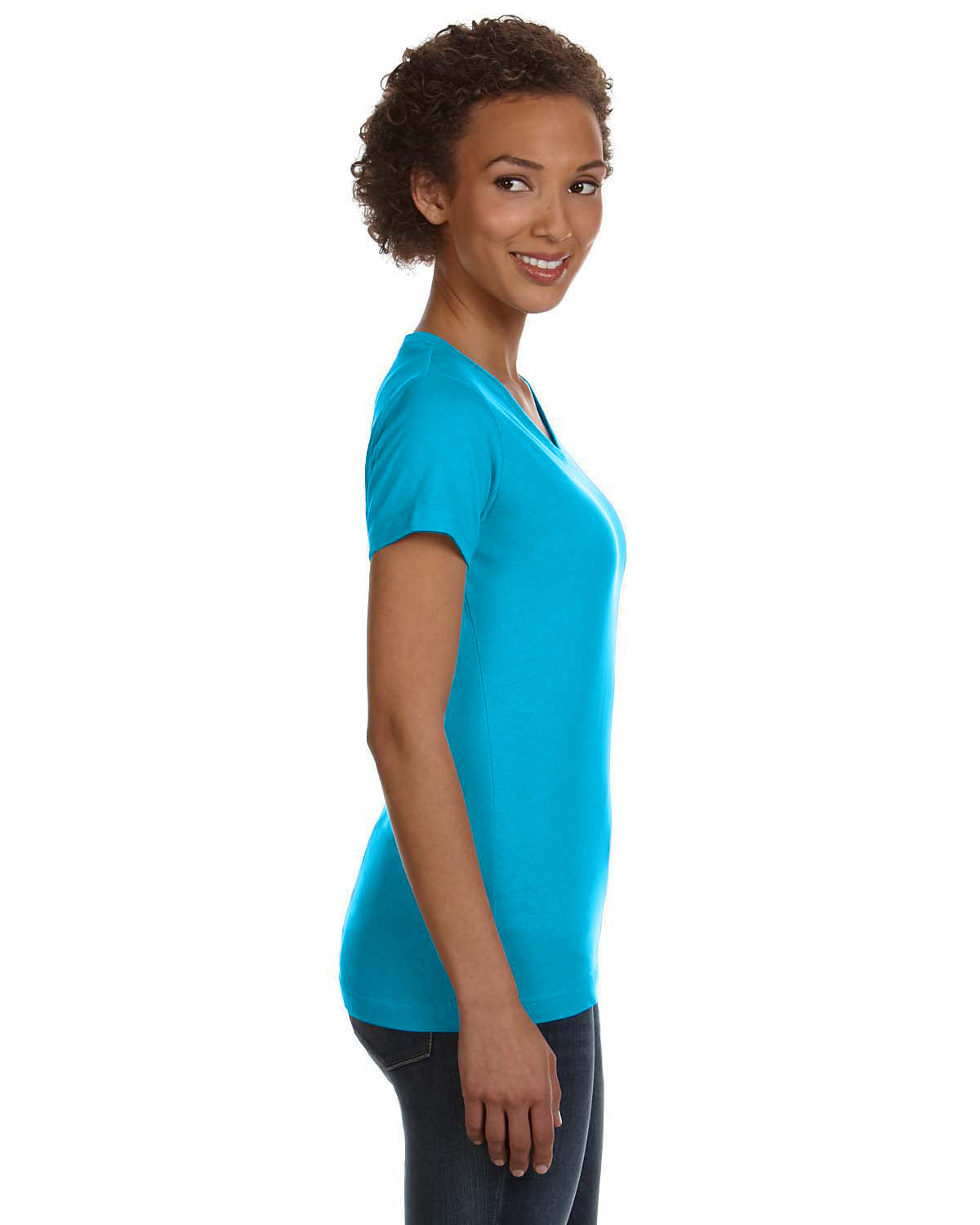 Women's V-Neck Fine Jersey T-Shirt - Aqua