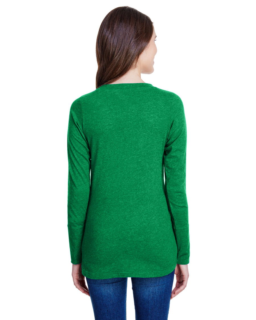 Women's Long Sleeve Fine Jersey Lace-Up T-Shirt - Vintage Green / White