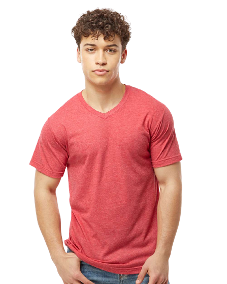 Unisex Poly-Rich V-Neck Tee - Heather Red