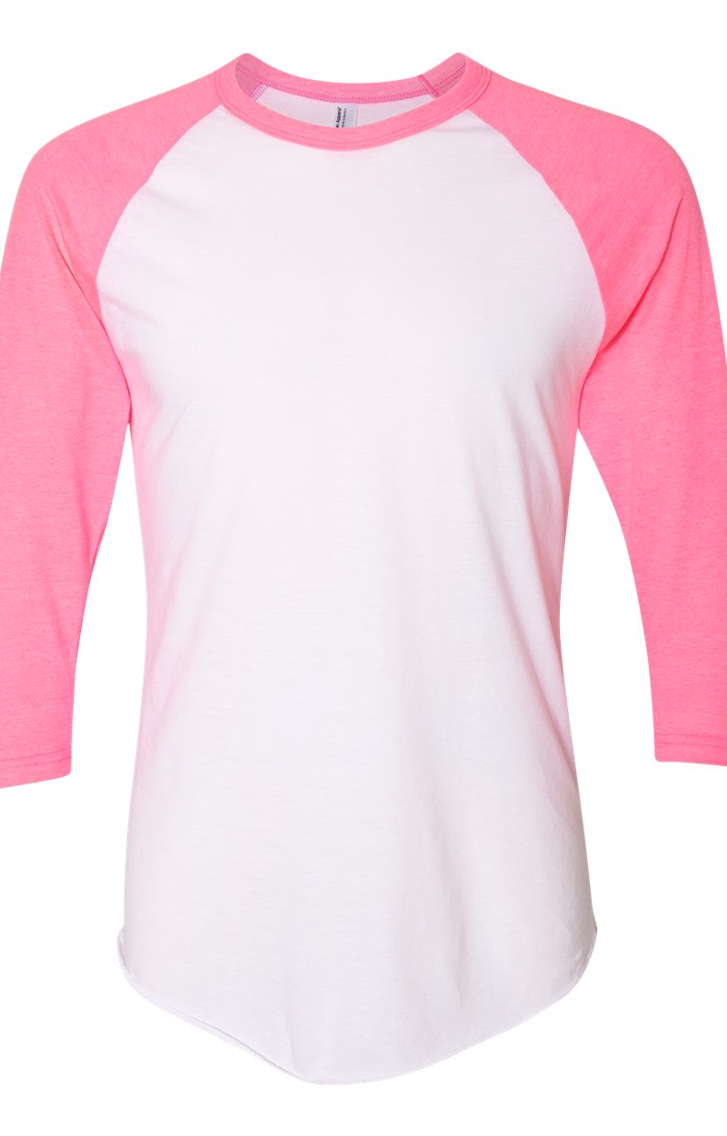Unisex Poly-Cotton 3/4-Sleeve Raglan T-Shirt - White / Neon Heather Pink