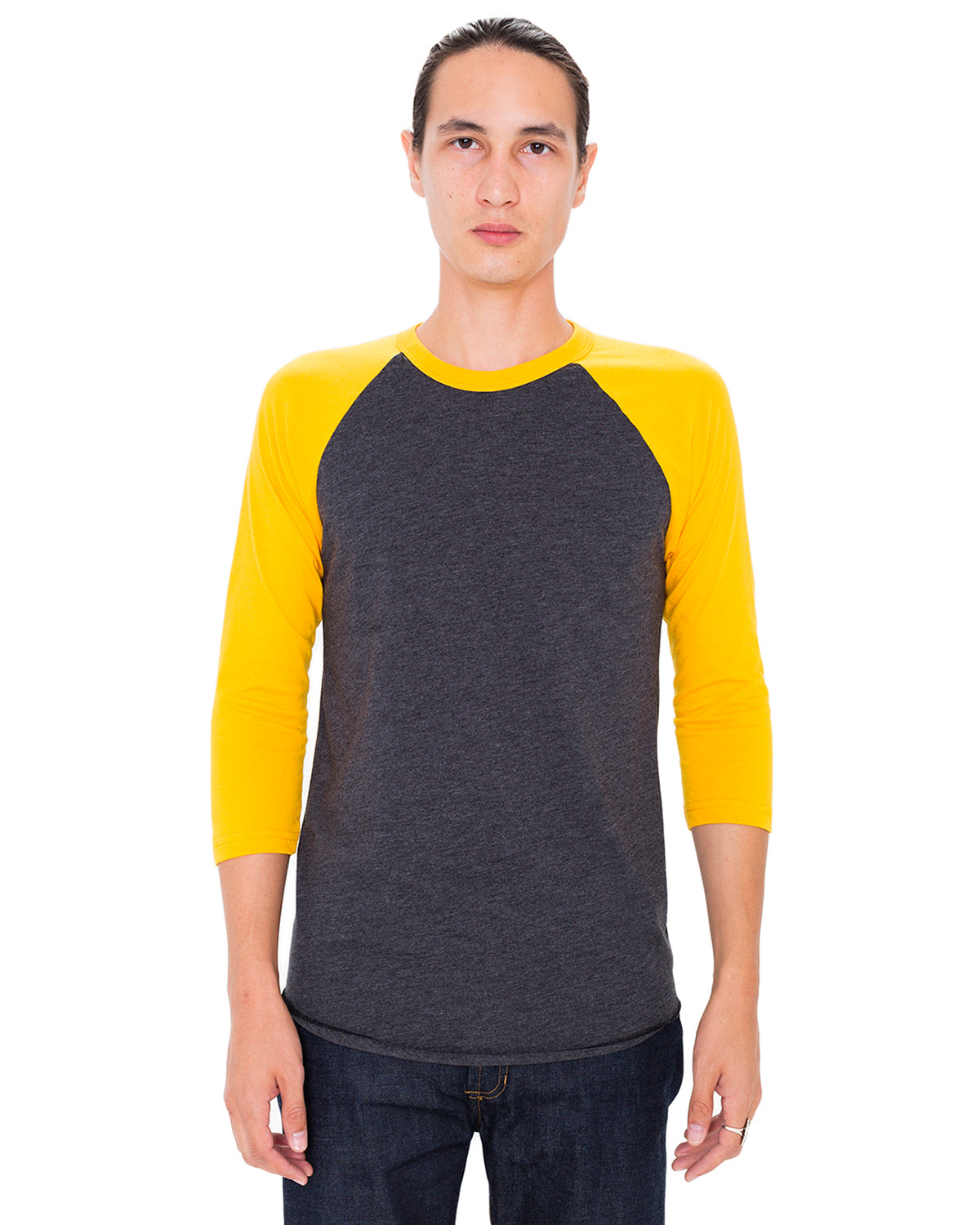 Unisex Poly-Cotton 3/4-Sleeve Raglan T-Shirt - Heather Black / Gold