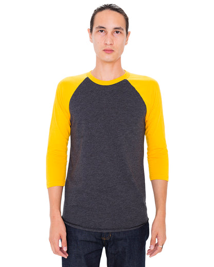Unisex Poly-Cotton 3/4-Sleeve Raglan T-Shirt - Heather Black / Gold