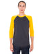 American Apparel BB453W - Unisex Poly-Cotton 3/4-Sleeve Raglan T-Shirt - Heather Black / Gold