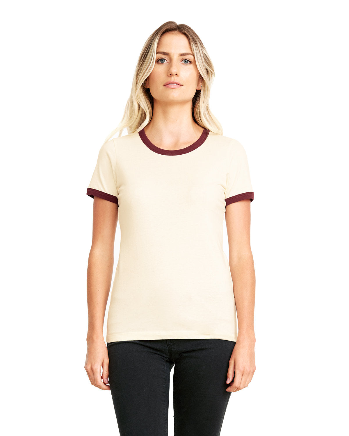 Women's Ringer T-Shirt - Natural / Maroon