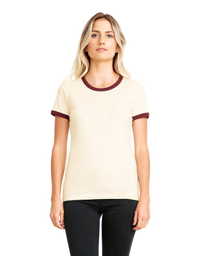 Women's Ringer T-Shirt - Natural / Maroon