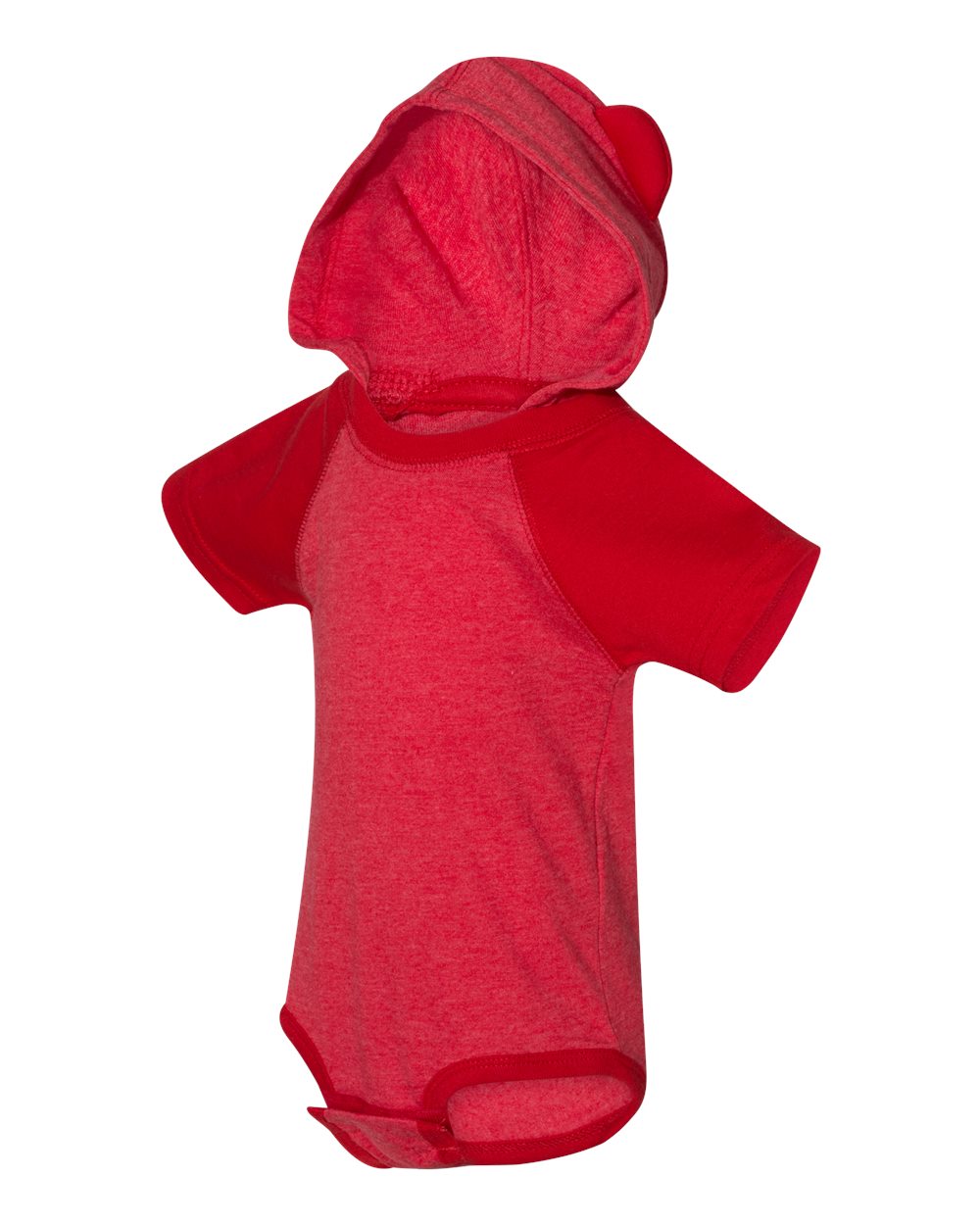 Fine Jersey Infant Short Sleeve Raglan Bodysuit with Hood & Ears - Vintage Red / Red