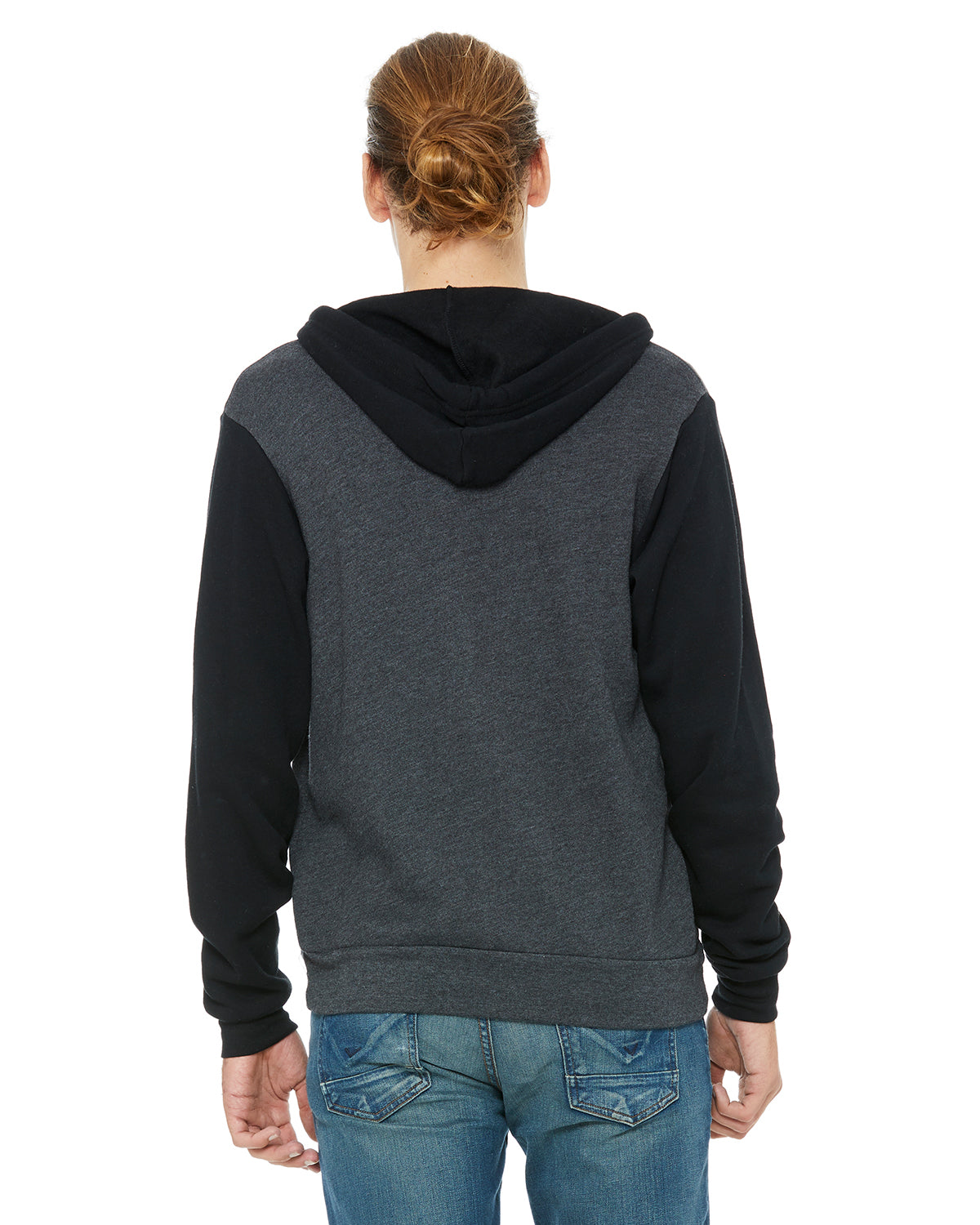 Unisex Poly-Cotton Sponge Fleece Full-Zip Hoodie - Heather Dark Gray / Black