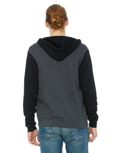 Unisex Poly-Cotton Sponge Fleece Full-Zip Hoodie - Heather Dark Gray / Black