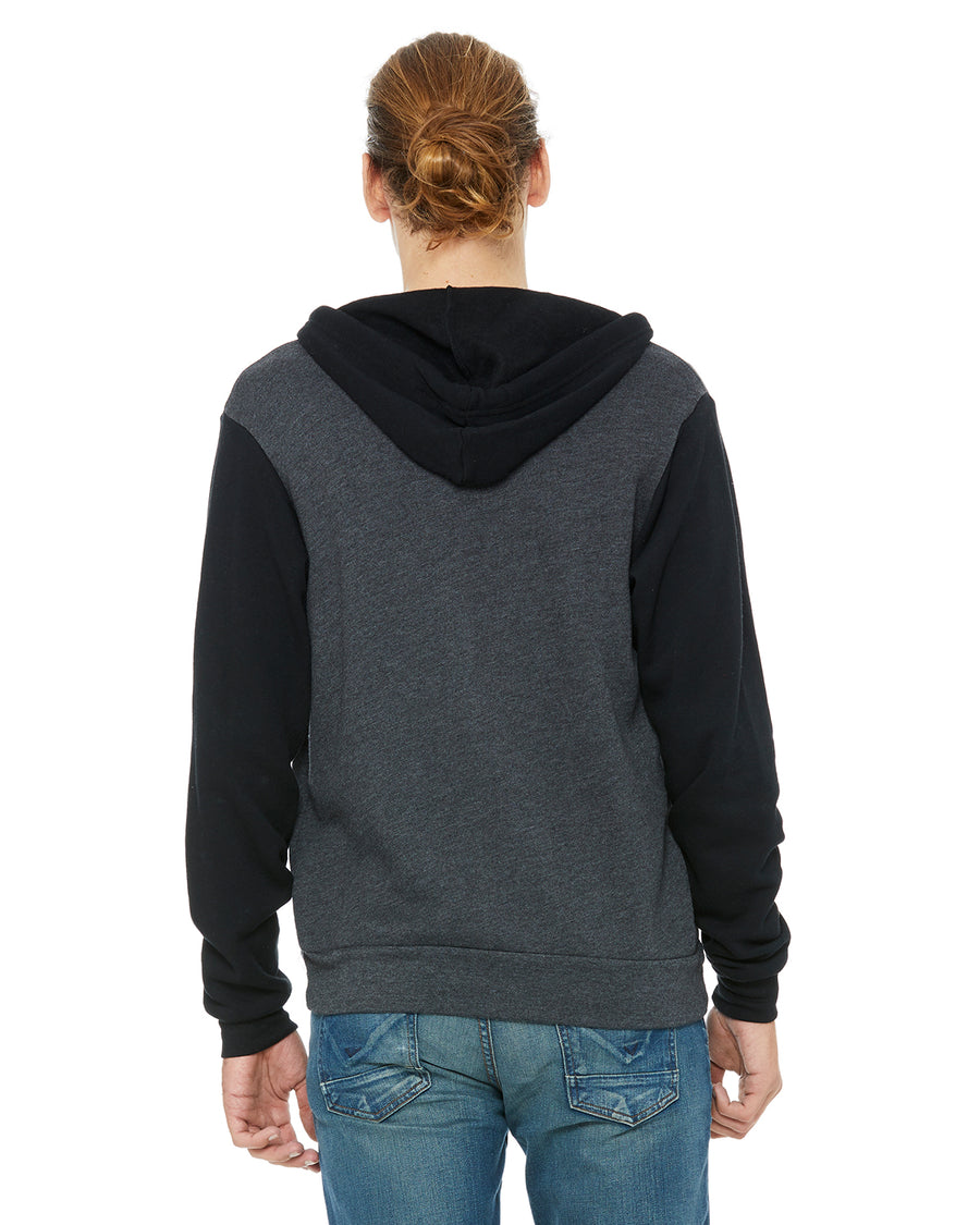 Unisex Poly-Cotton Sponge Fleece Full-Zip Hoodie - Heather Dark Gray / Black