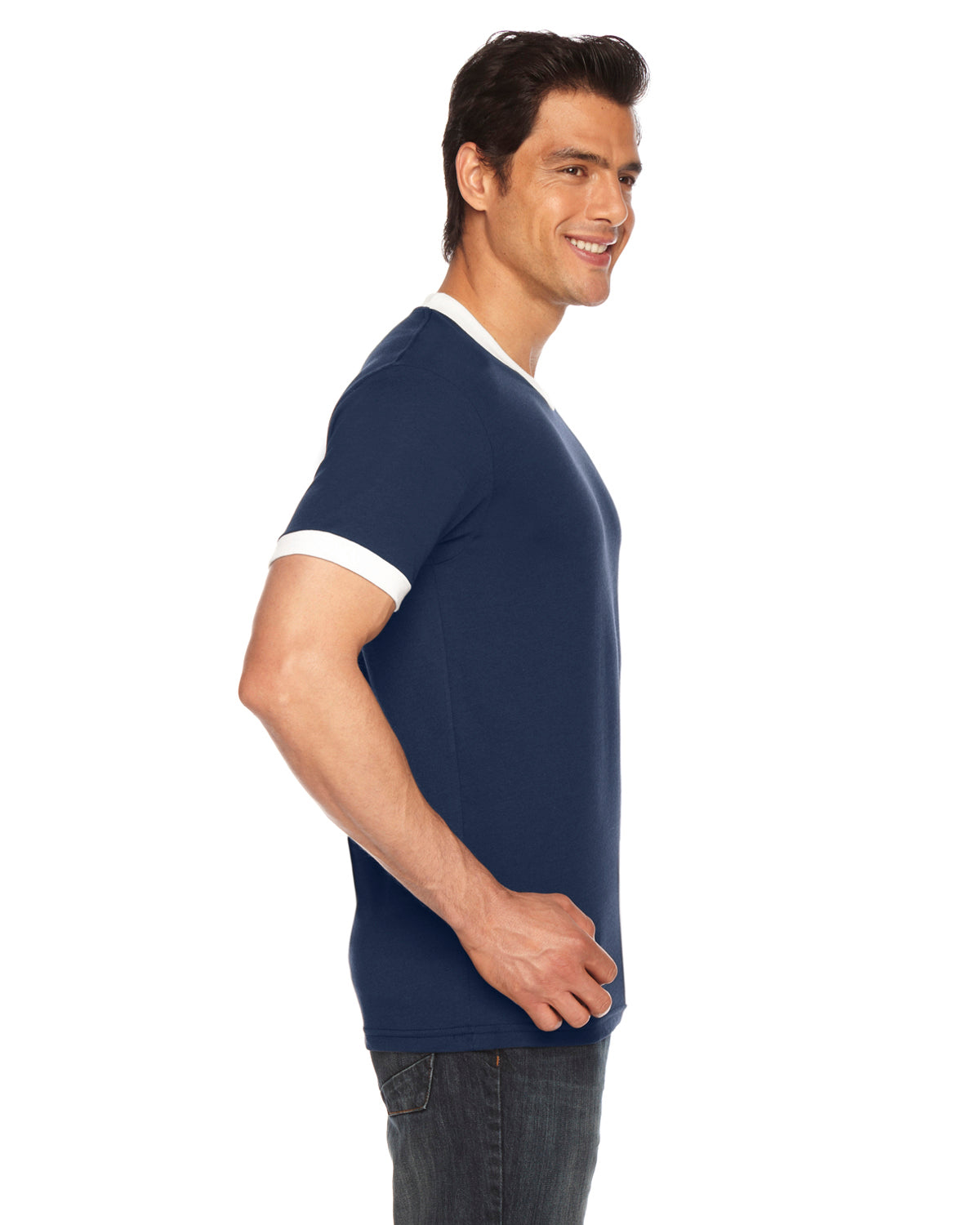 UNISEX Poly-Cotton Short-Sleeve Ringer T-Shirt - Navy / White