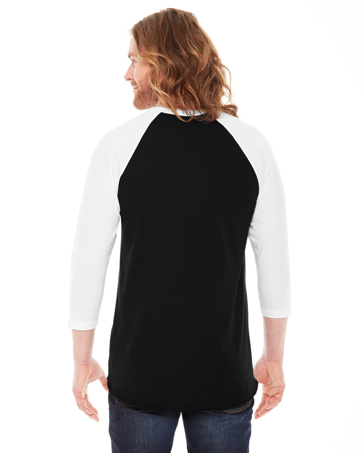 Unisex Poly-Cotton 3/4-Sleeve Raglan T-Shirt - Black / White