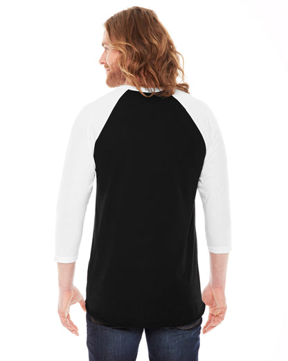Unisex Poly-Cotton 3/4-Sleeve Raglan T-Shirt - Black / White