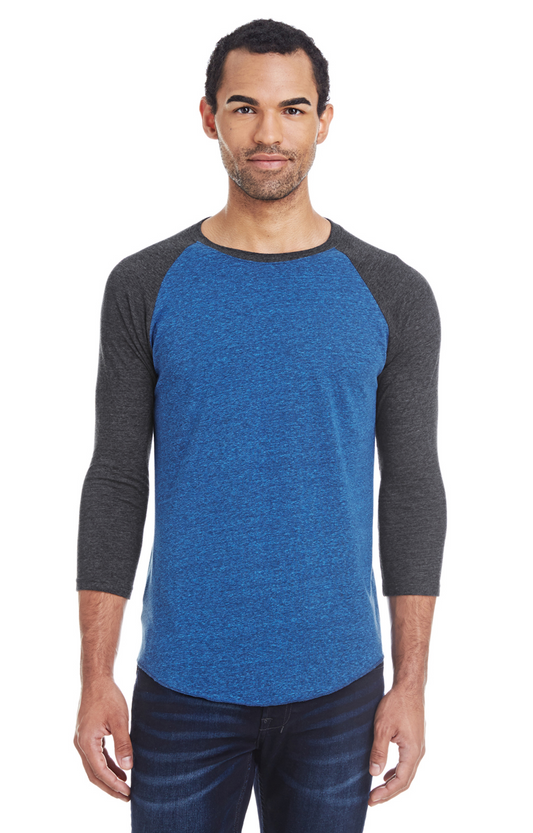 Unisex Triblend 3/4-Sleeve Raglan - Royal Black / Black Triblend
