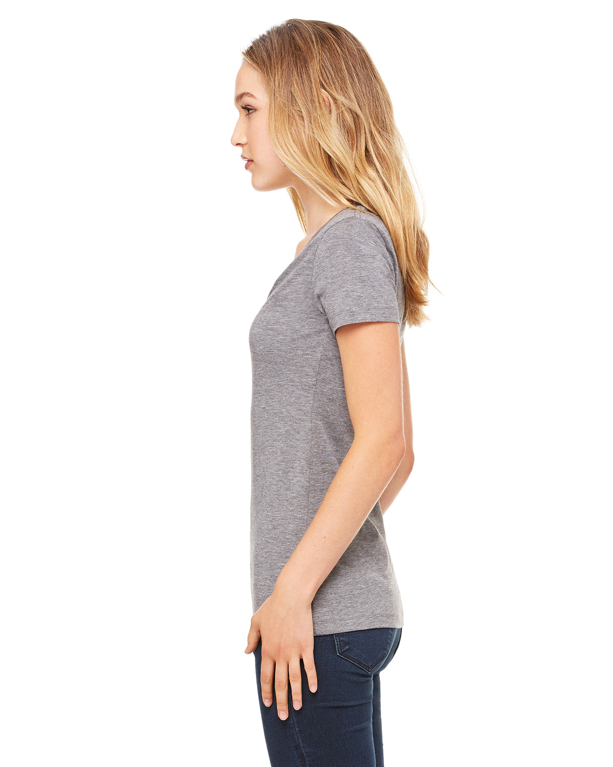 Women's Triblend Short-Sleeve Deep V-Neck T-Shirt - Gray Triblend