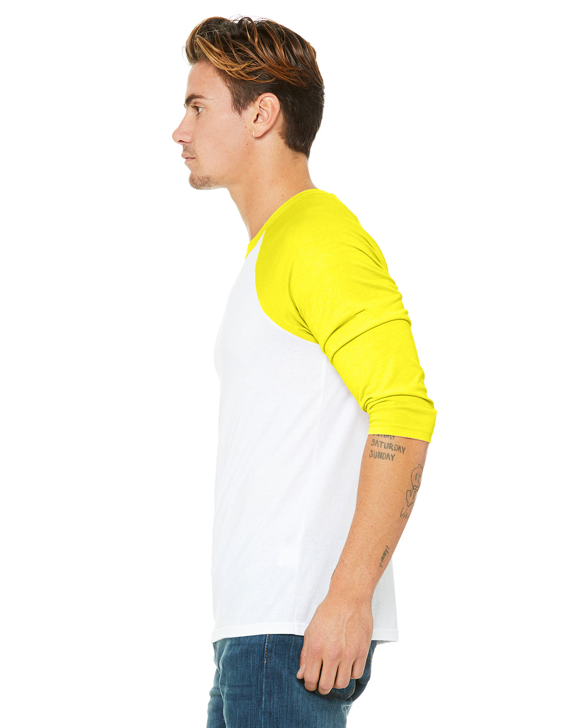 Unisex 3/4-Sleeve Baseball T-Shirt - White / Neon Yellow