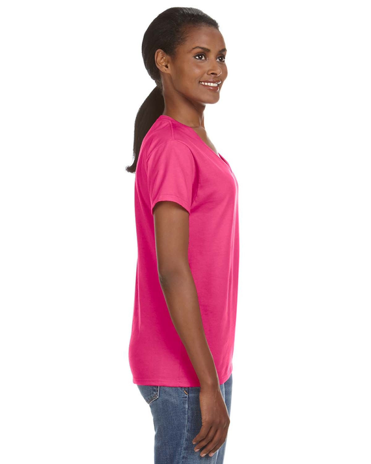 Women's Lightweight V-Neck T-Shirt - Hot Pink
